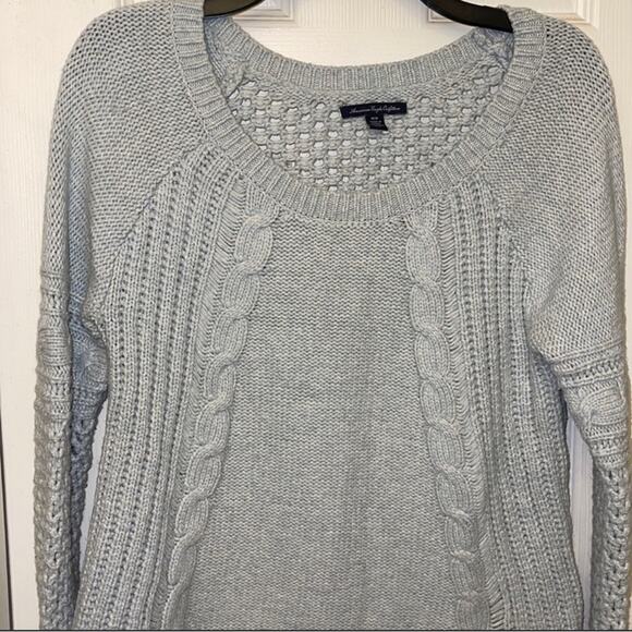 American Eagle Bluish Gray Knit Retro Cable Knit Y2k Sweater size Medium - Picture 2 of 4